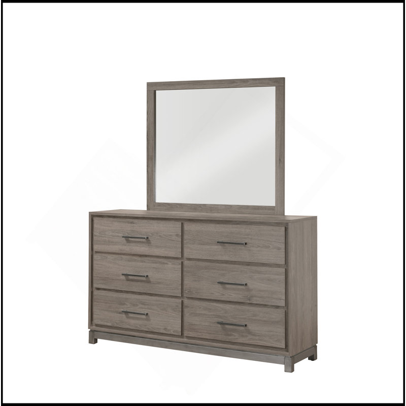 Commode de rangement contemporaine 1 tiroir 6 poignées en métal avec finition chêne gris