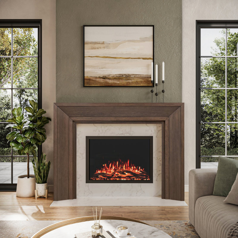 Modern Ember Everly Wood Fireplace Mantel Surround Kit in White | 56" x 42" Opening | 54", Umber, 72"