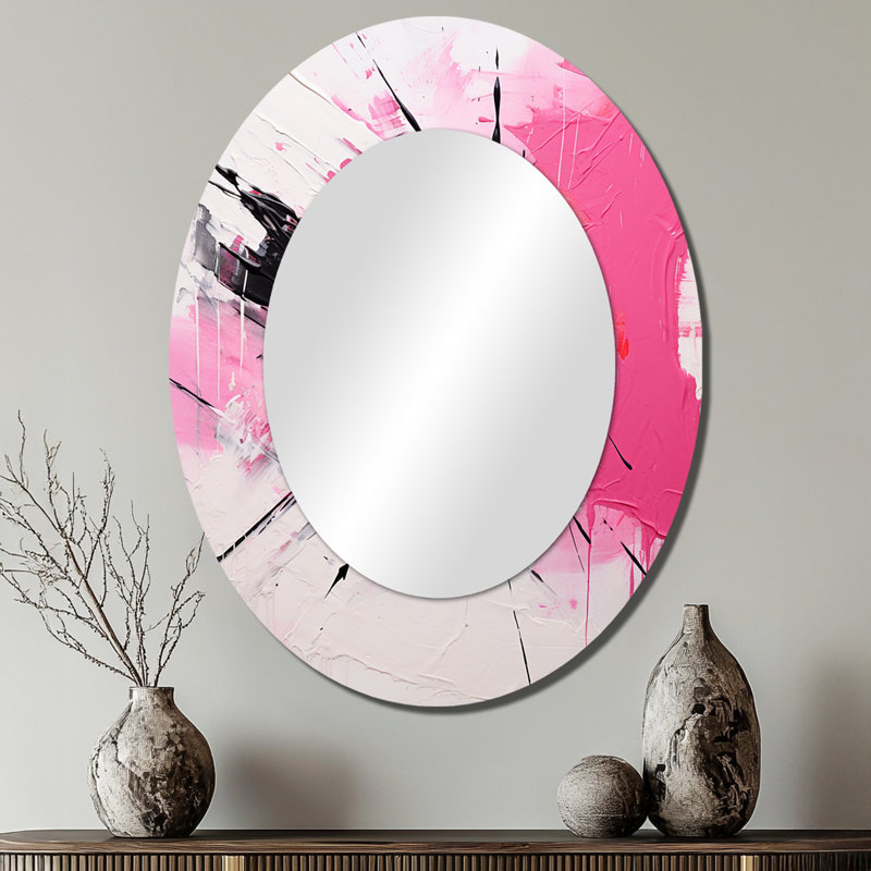 Gold And Purple Abstract Fusion II - Floral Oval Decorative Mirror On Metal, 40" x 30"