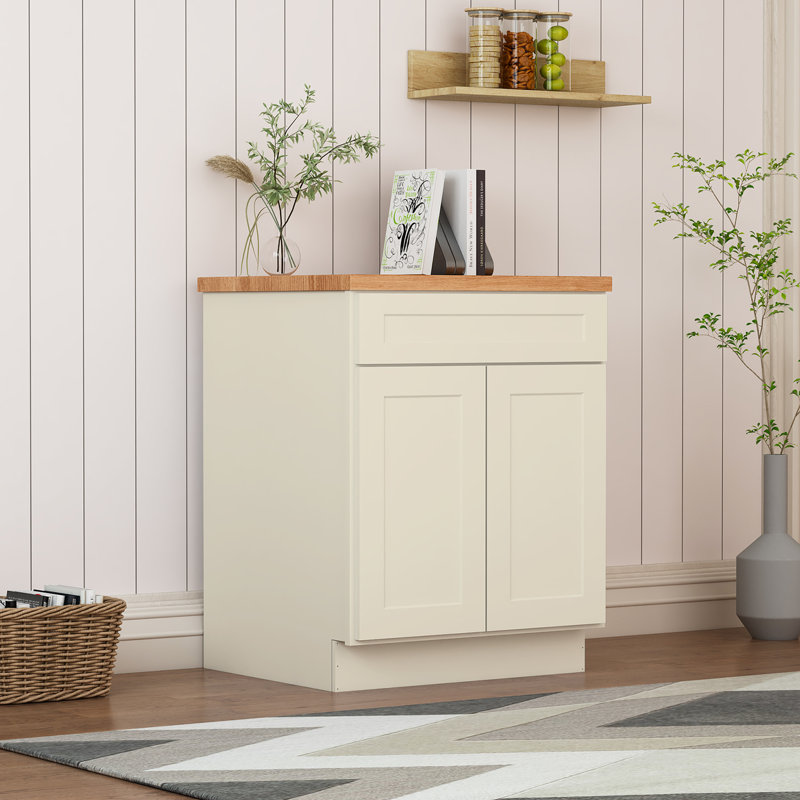 Armoire de cuisine prête à assembler 27 po x 24 po x 34,5 po, blanc antique, vaste avec 1 porte et tablettes réglables, fermeture silencieuse silencieuse, contreplaqué et blanc 27 x 24 x 34,5 po, assemblage, rangement massif, silencieux