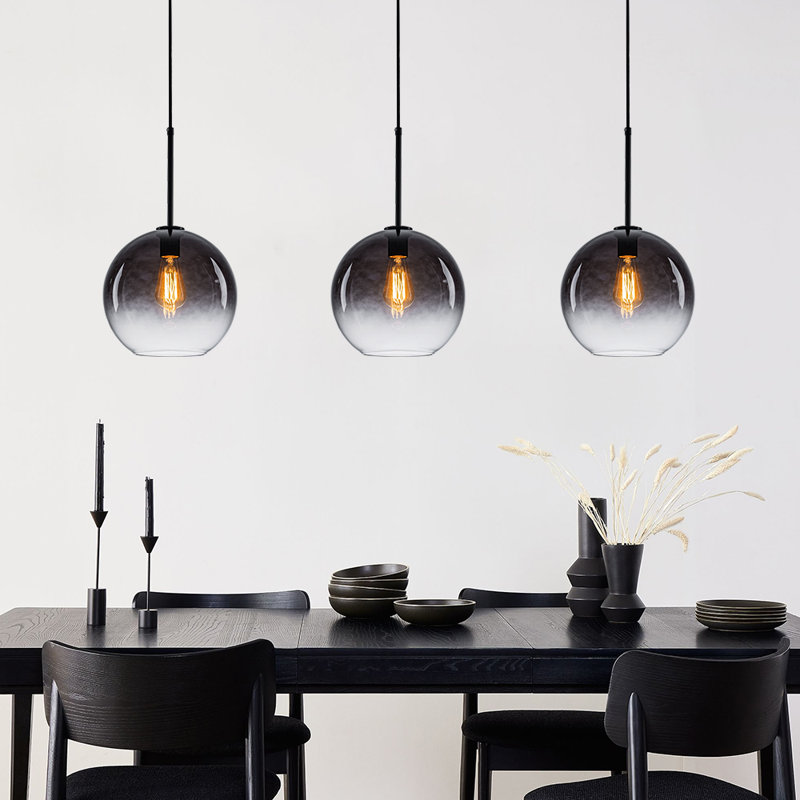 Honorius 1-Light Glass Globe Single Pendant, Matte Black, Gradient Gray