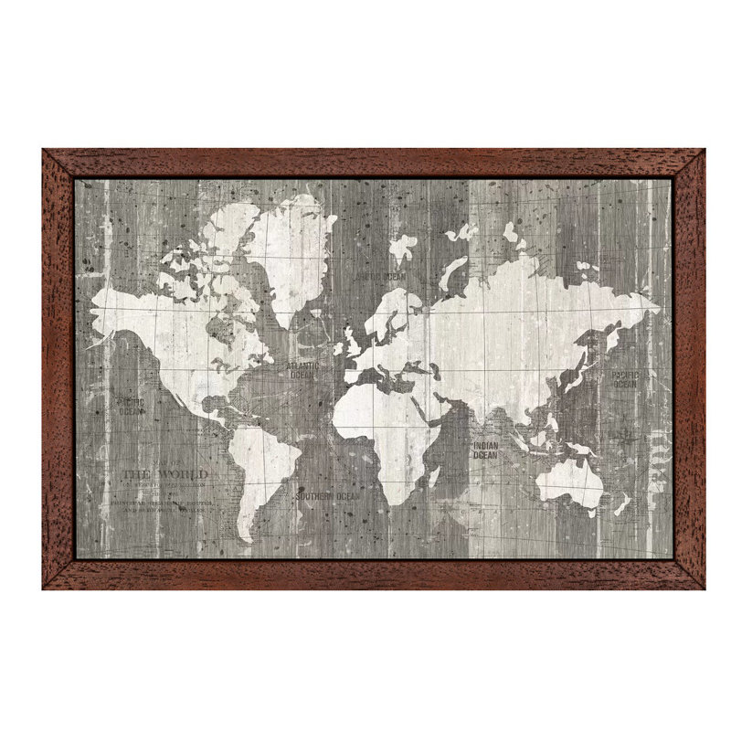 Old World Map by Wild Apple Portfolio - Print on Canvas, 66.04 cm H x 45.72 cm W x 3.175 cm D, Brown Framed