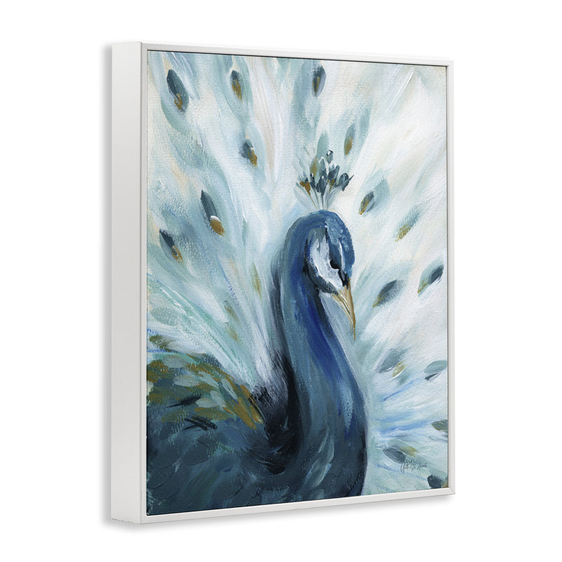 «Elegant Peacock», art de la giclée encadrée par Yvette St. Amant, Giclée encadrée blanc bord de mer, H 14 po x l 11 po