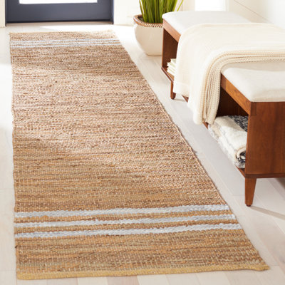 Riem Hand Woven Leather/Cotton/Jute Rug in White/Beige