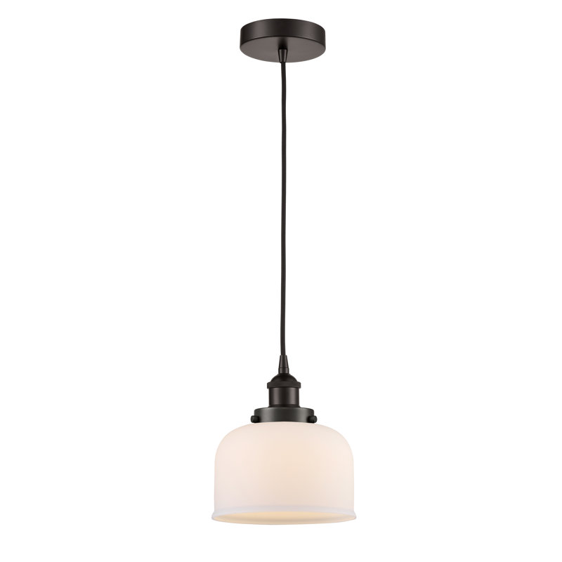 Luminaire suspendu en forme de cloche à 1 lumière Bostonia, Blanc, H 9,5 po x l 8 po x P 8 po, Bronze huilé