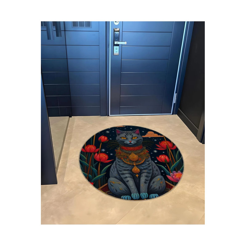 Multicolored Cat Display Modern Decorative Carpet, Round 4'