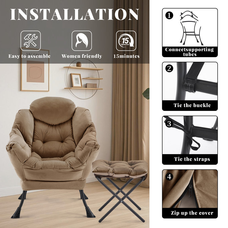Upholstered Armchair With Footstool, Brown