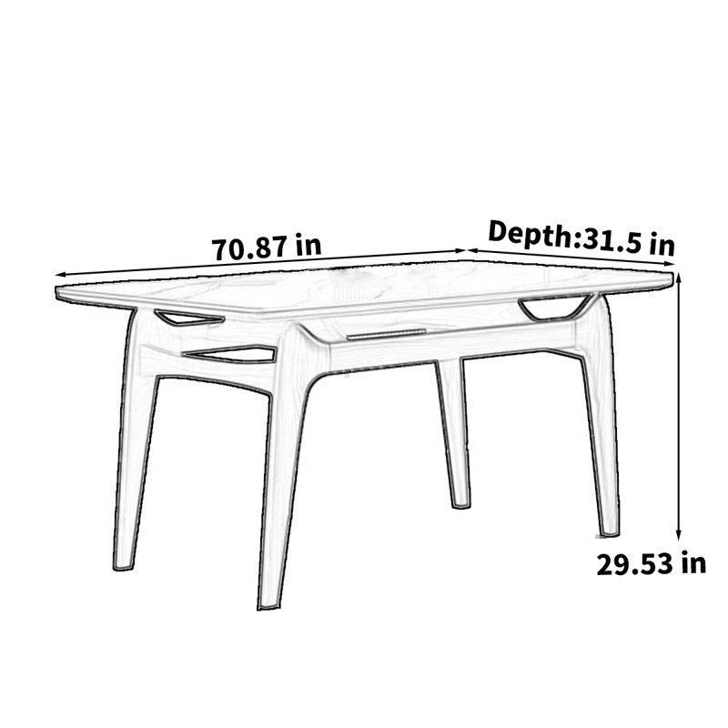Nordic style rectangular rock plate dining table, 29.53" H x 70.87" L x 31.50" W