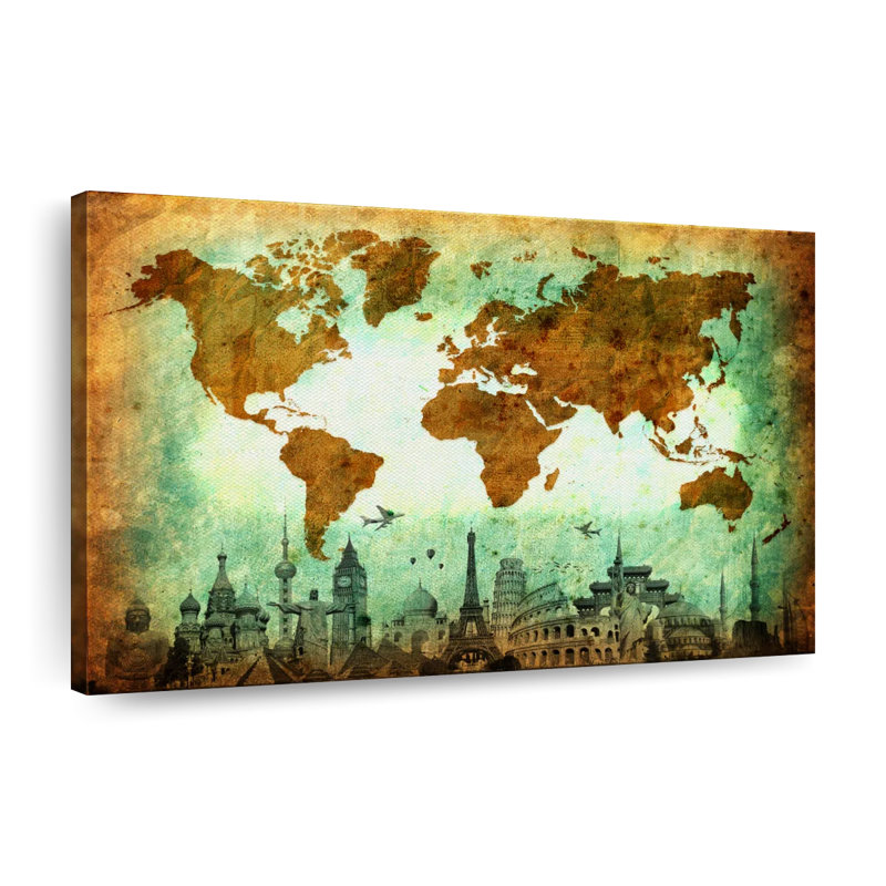 Carte du monde sur toile, H 16 po x l 24 po x P 1,25 po