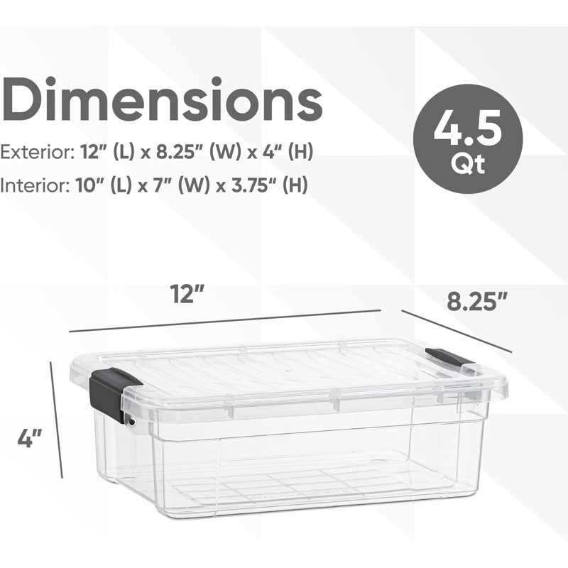Latitude Run® Clear Storage Bins with Lids, 8 Pack- Plastic Storage Boxes for Home, 4.5 qt