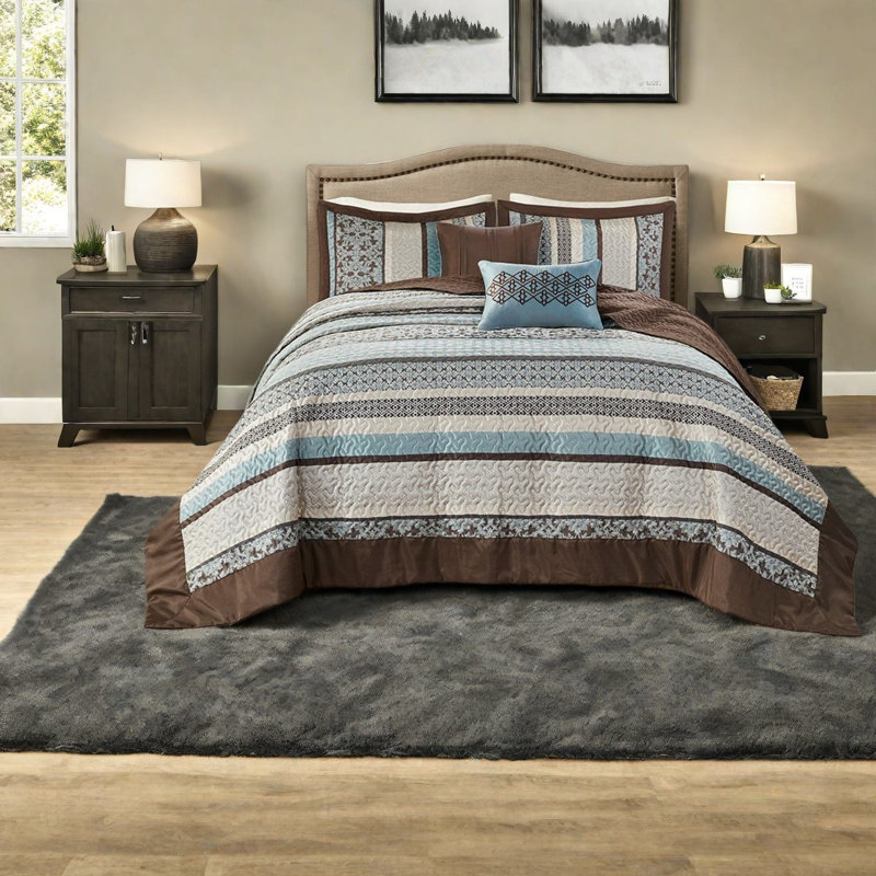 Ensemble de literie pour lit double réversible en coton, bleu jacquard pour la maison