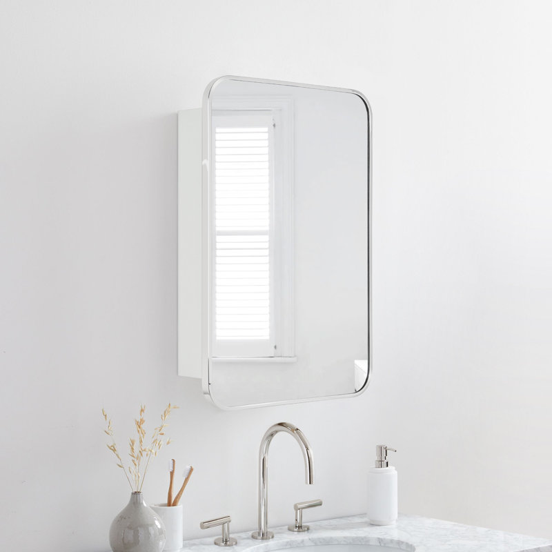 Garnes Recessed or Surface Mount Framed Medicine Cabinet with Adjustable Shelves, 24" H x 16.5" W x 4.84" D, Chrome