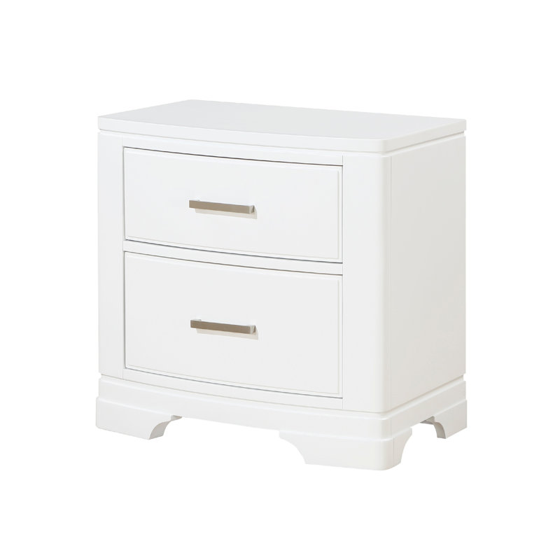 Table de chevet 2 tiroirs Hudy, 26 pouces, placage de bouleau, Blanc