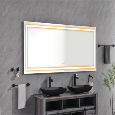 Miroir de salle de bain à DEL, miroir de meuble-lavabo mural, antibuée, mémoire, 3 couleurs, gradation continue