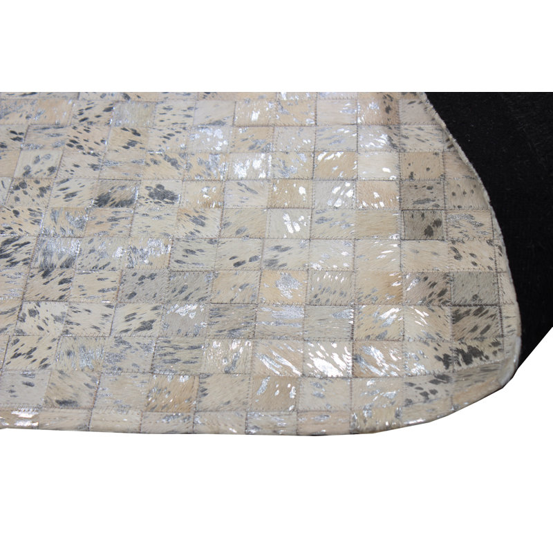 Meer Patchwork Handmade Cow Skin Silver Metallic Area Rug, Rectangle 9' x 12'