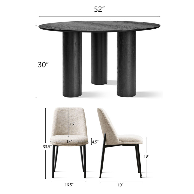 Modern 5-Piece Round Dining Set With Multi-Pedestal Base Table And Upholstered Side Chairs, Oatmeal