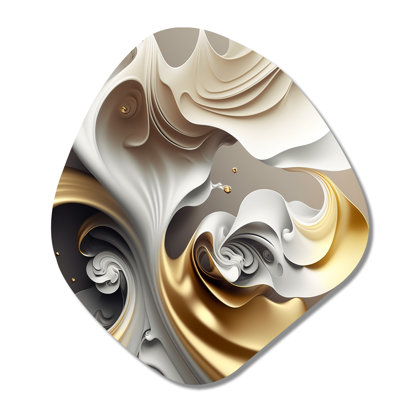 Abstrait géométrique liquide - impression murale asymétrique en métal sur marbre, décoration murale en métal de forme irrégulière crème