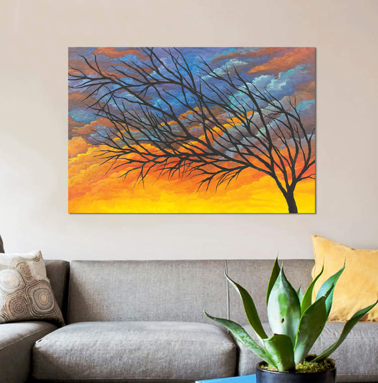« crépuscule tree », reproduction d’impression sur toile, H 26 po x l 40 po x P 1,5 po, Toile tendue, Pas de tapis
