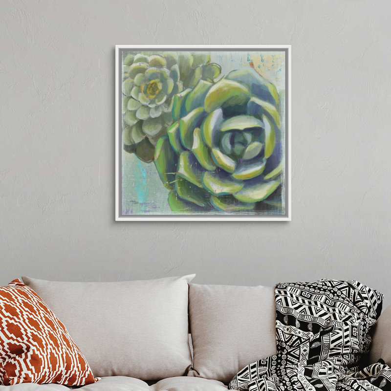 Succulents II, art mural sur toile, H 30 po x l 30 po x P 1,75 po, Toile avec cadre blanc