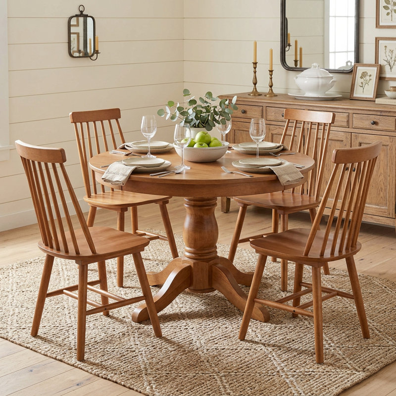 Ensemble de 4 chaises de salle à manger de style campagnard l 17,5 po, dossier en bois massif Windsor, Noyer, 4