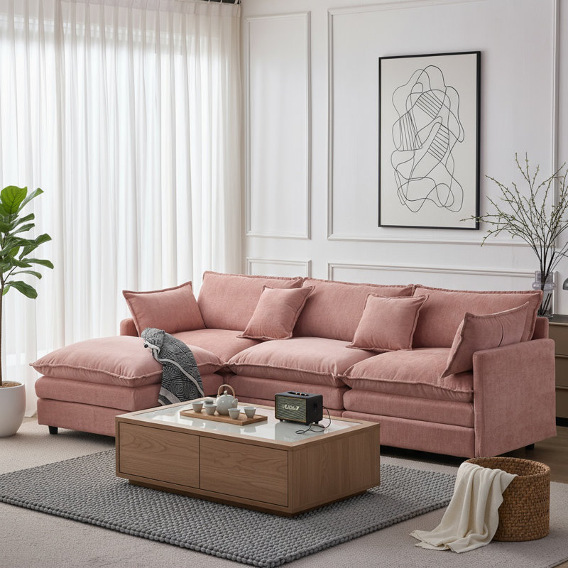 105" Modular Sectional Couch, Pink