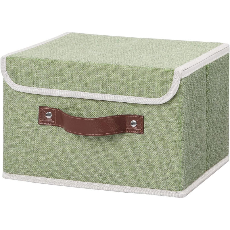 Storage Bin With Lid Storage Boxes With PU Leather Handles PP Plastic Board Decorative Foldable Lidded Cotton Linen Fabric Home Cubes Baskets Closet Organizer Container