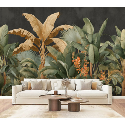 Leaf Peel and Stick Wallpaper Tropical Exotic Palm Tree Banana Leaf Dark Jungle Palm Leaves Tropical Wall Murals 69"H x 96"W Removable PVC Wall Paper Self-Adhesive Wall Decor for Bedroom Living Room Home Office
