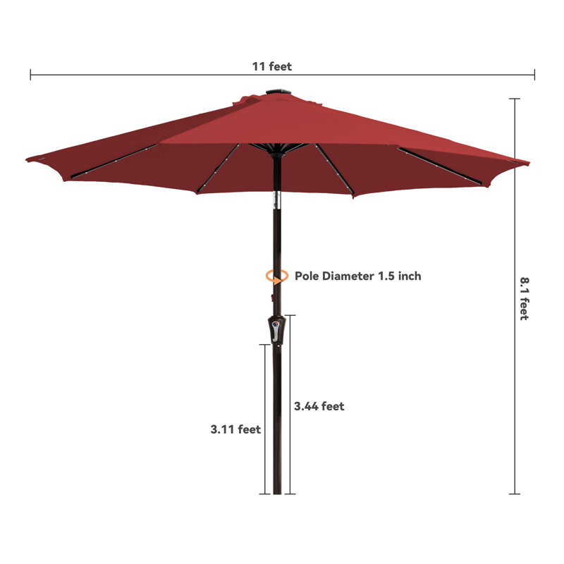 Parasol de marché avec manivelle Beka, Rouge, H 99,6 po x l 132 po x P 132 po