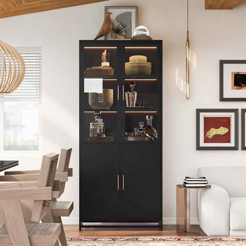 Vitrine de 76,75 po de hauteur avec portes en verre et lumières DEL, vitrine en acier pour la maison et le bureau
