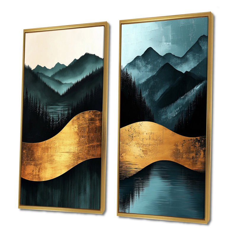 Minimal Forest And Peaks Solitude Horizon I - Collection de 2 impressions sur toile, paysages, 28" H x 25" W