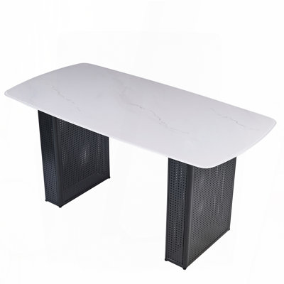 Modern Rectangular Tempered Glass Dining Table with Marble Pattern