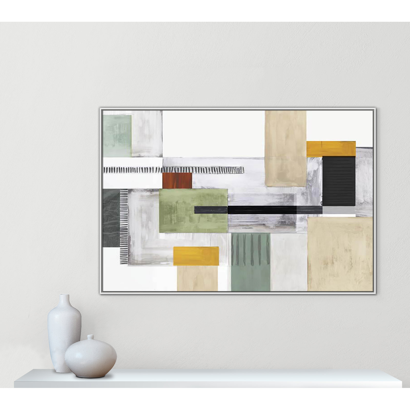 Playful Blocks Print by Tom Reeves, 41.5" H x 61.5" W x 2" D, White Floater Framed, No Mat