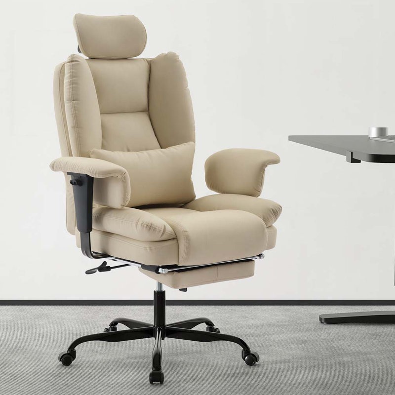 PU Leather Computer Chair with Lumbar Support and High Backrest, Beige