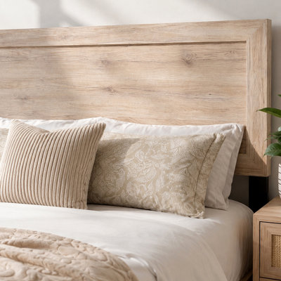 Queen Panel Bed Frame with Headboard and Footboard, Natural Wood Finish, Solid and Manufactured Wood Frame, Box Spring Required