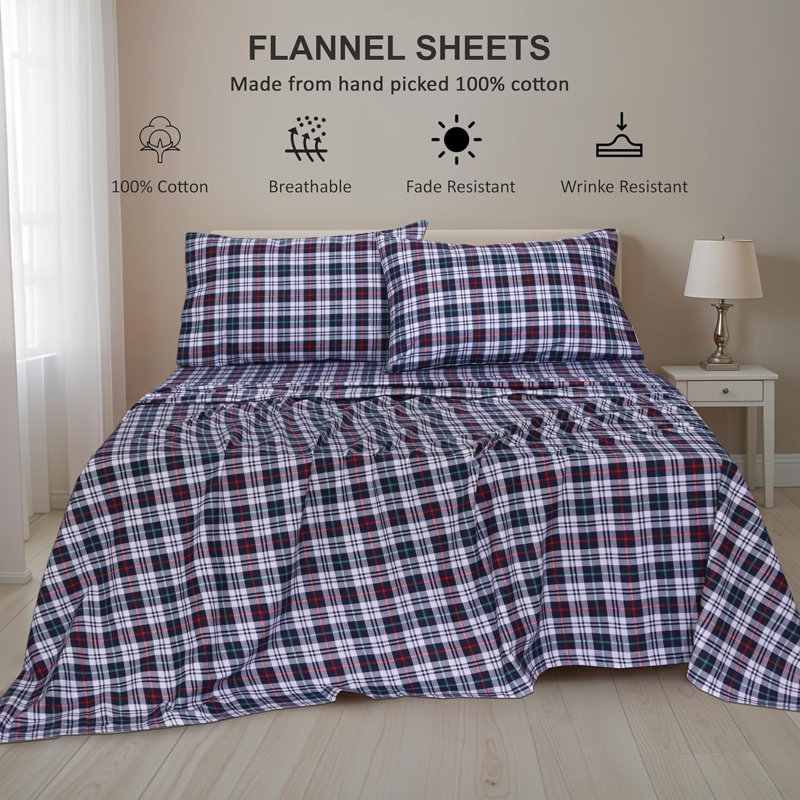 - Set of 4, Queen Sheet Set with 4 additional pieces, Noel/Plaid