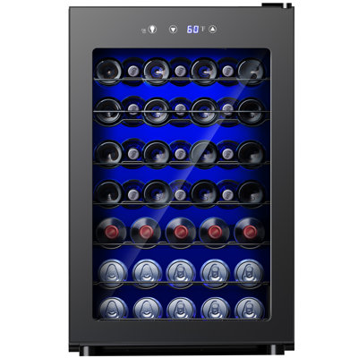 Simzlife 20"W 4.5 Cubic, 45 Bottle Wine Refrigerator, Freeestanding Wine Refrigerator for Red Wine, White Wine and Champagne, with Temperature Control, Black