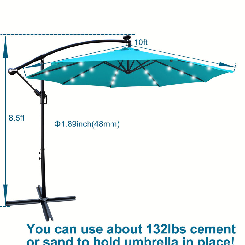 Parasol de terrasse solaire 10 pi - imperméable, 8 nervures robustes, manivelle, base croisée pour terrasse de jardin, terrasse extérieure, cour, bord de piscine