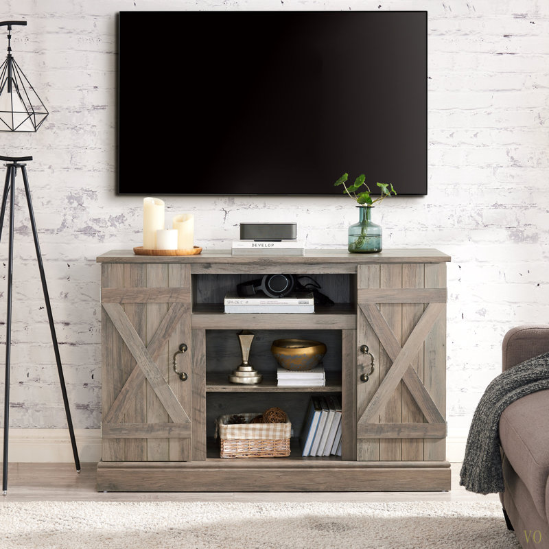 Farmhouse Classic Media TV Stand Antique Entertainment Console For TV Up To 50" With Open And Closed Storage Space, Gray Wash, 47"W*15.5"D*30.75"H