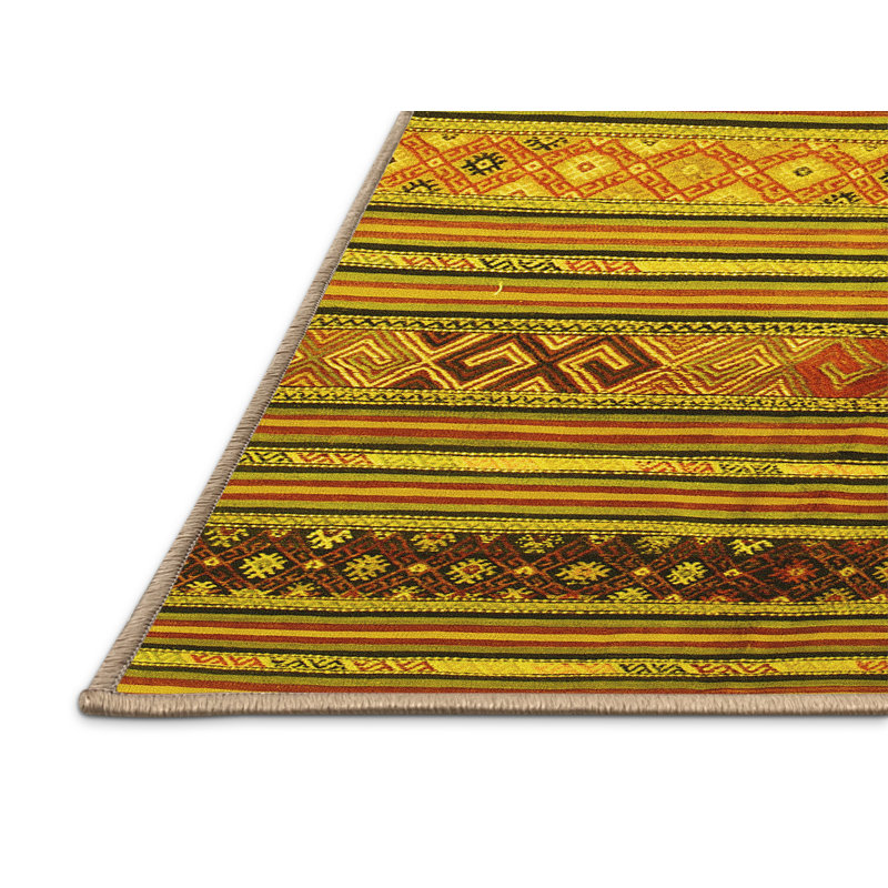 Tapis contemporains jaunes lavables à la machine 558, Rectangle de 5 pi x 8 pi