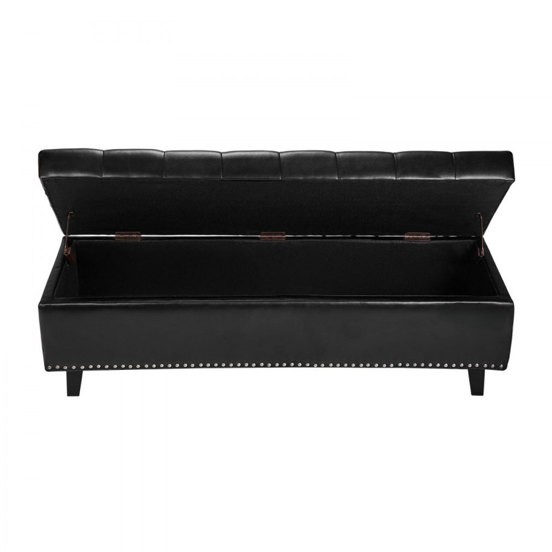 Faux Leather Upholstered Storage Bench, Black