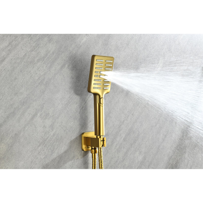 Douche murale dorée, 3 jets pour le corps et protection contre la pluie naturelle en laiton