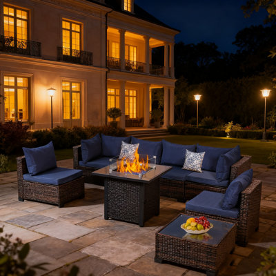 8 Piece Patio Conversation Sets With Fire Pit Table