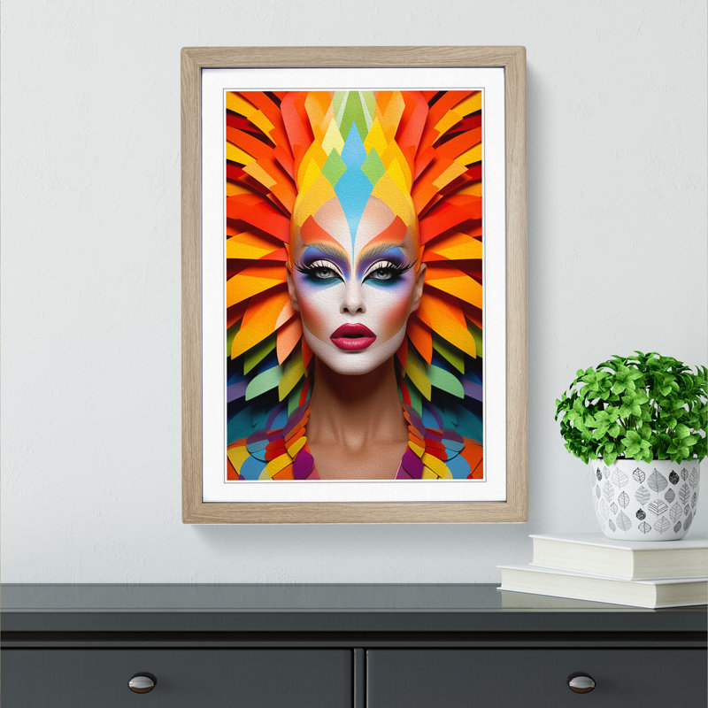 Drag Queen Colour Field - Single Picture Frame Print on Wood, Oak Framed, 34cm H x 25cm W