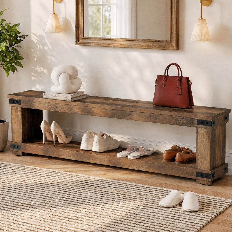 Upholstered Engineered Wood Bench with Shelves
