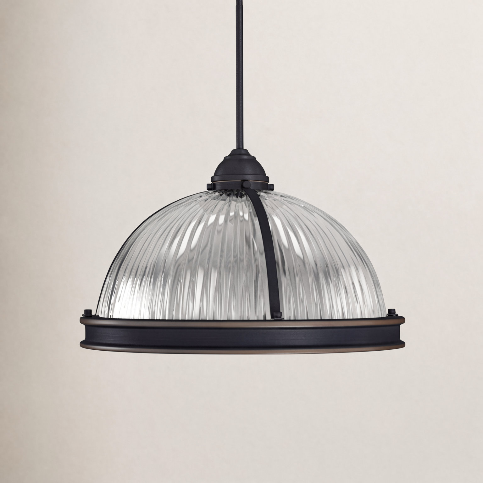 Ainsley 3 Light Ribbed Glass Dimmable Pendant, 75 W A-19 Medium, Brushed Nickel