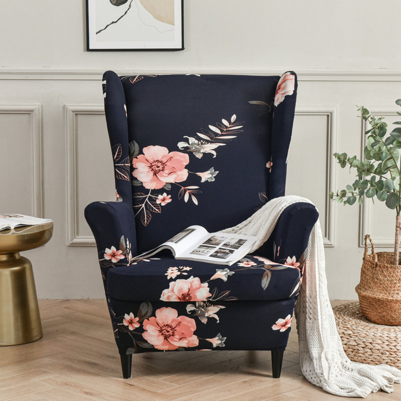 Housse extensible pour tabouret tigre, Floral noir 100% coton