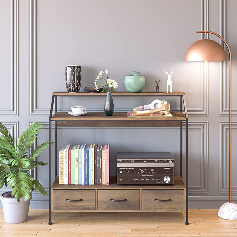 Buffet rétro en bois massif avec armoires de rangement, H 36,22 po x l 47,24 po x P 13,78 po