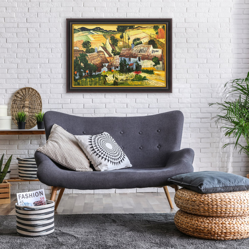 «Thatché maisons contre une colline» par Vincent Van Gogh, peinture encadrée, H 30 po x l 42 po x P 2 po, Cadre opulent