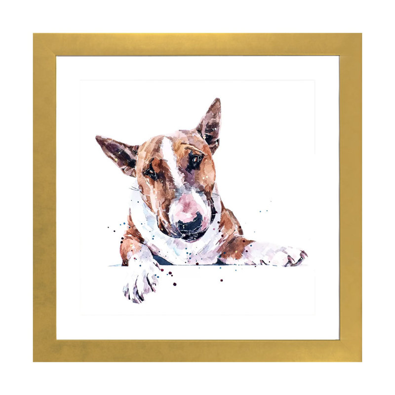 Bull terrier par Edwatercolours-impression, H 16 po x l 16 po x p 1 po, Papier encadré doré, Blanc