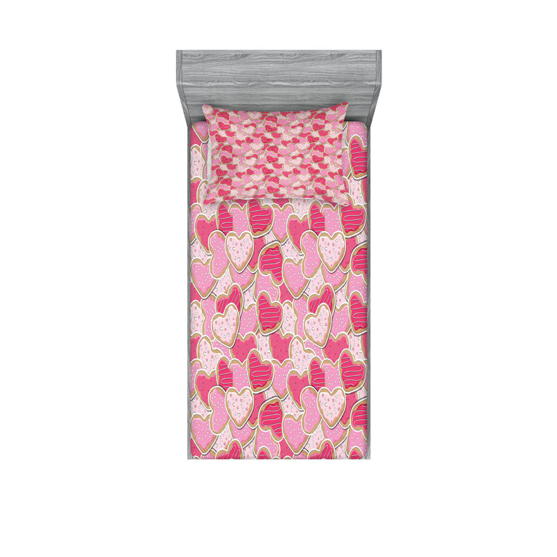 Drap-housse et coussin décoratif Ambesonne Valentines, brun pâle / rose pâle